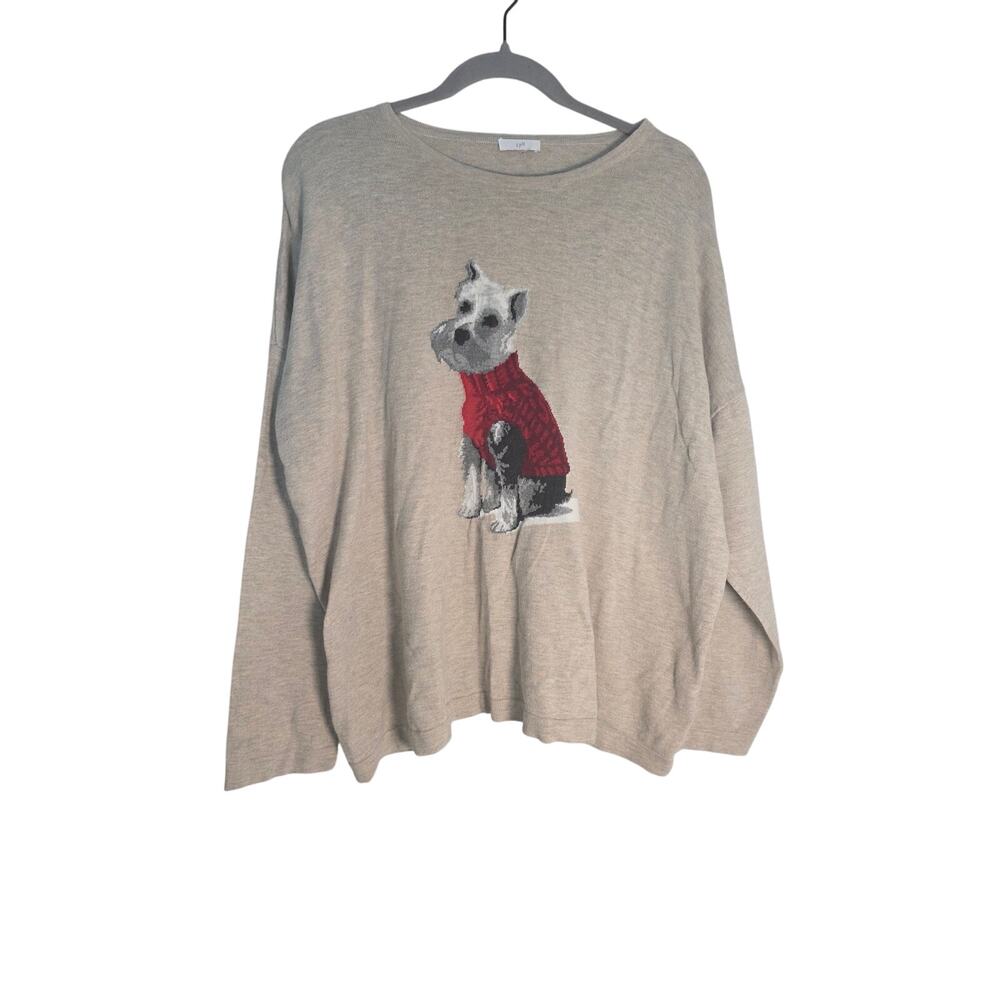 Women's J. Jill XL Weston The Dog Sweater Holiday Christmas Terrier Beige Winter